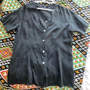 100% Silk Black Button-Up Women's Top